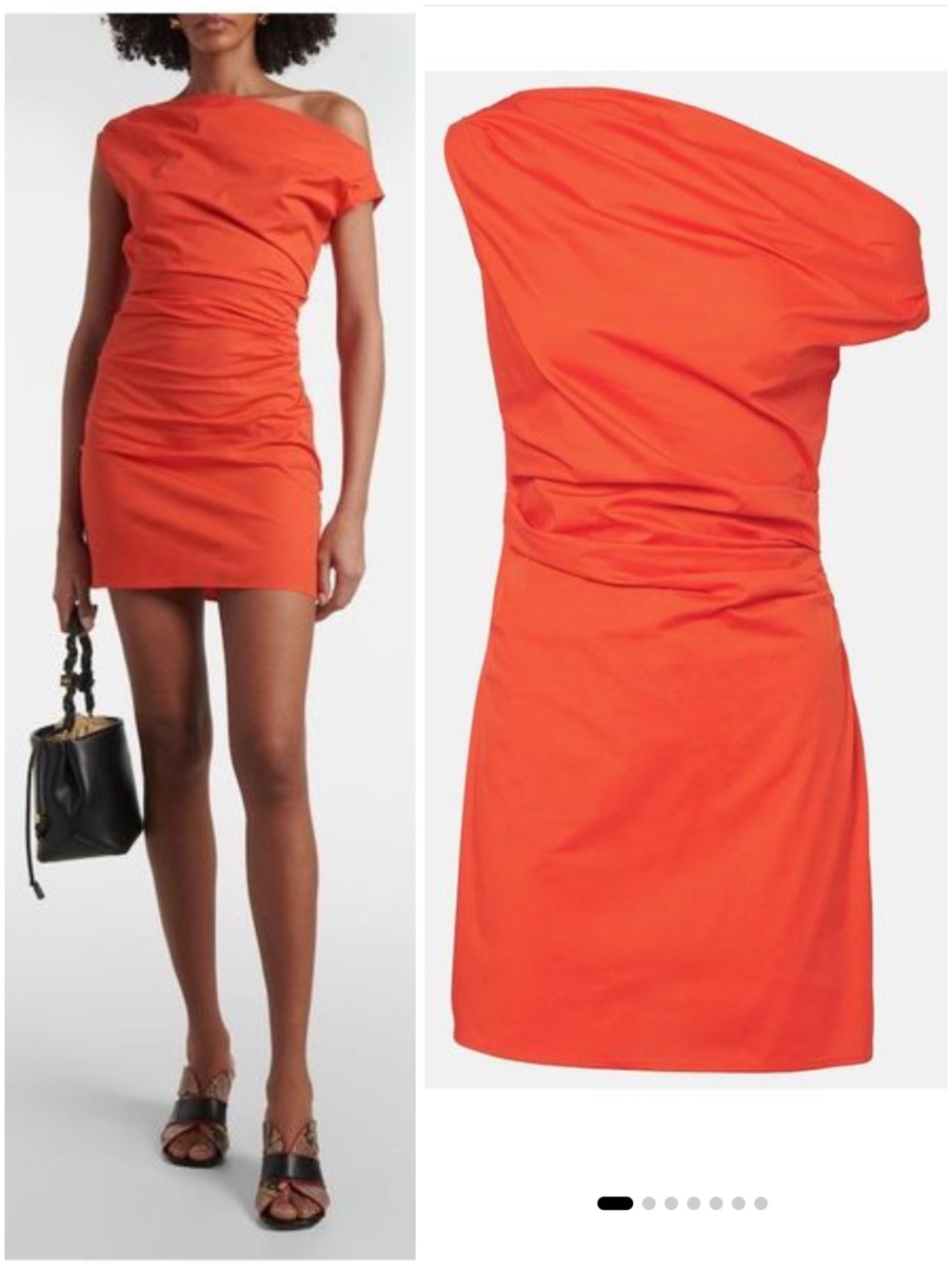 STAUD Phare Draped One Shoulder Cotton Mini Dress Cayenne Red Size 6 Designer